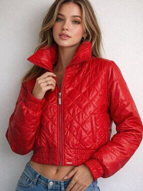 Kitson Red Puffer Jacket Quilted Large
